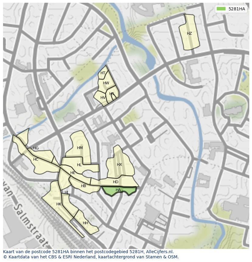 Afbeelding van het postcodegebied 5281 HA op de kaart.