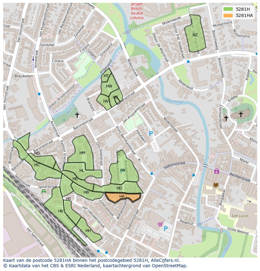 Afbeelding van het postcodegebied 5281 HA op de kaart.