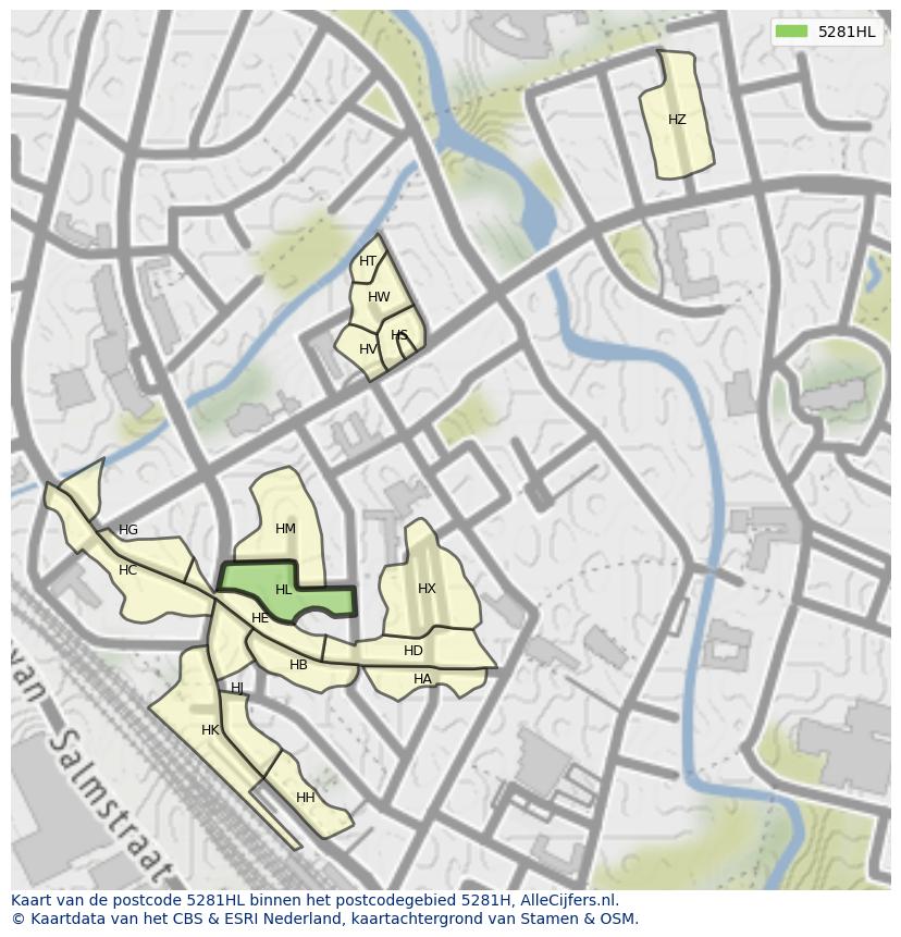 Afbeelding van het postcodegebied 5281 HL op de kaart.