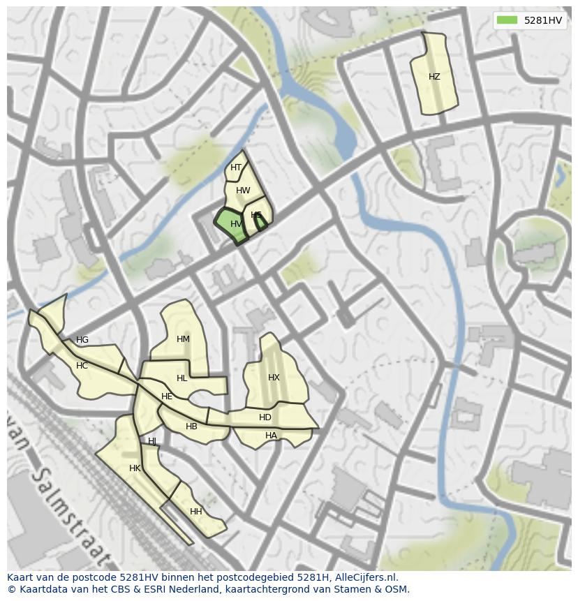 Afbeelding van het postcodegebied 5281 HV op de kaart.