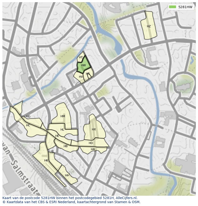 Afbeelding van het postcodegebied 5281 HW op de kaart.