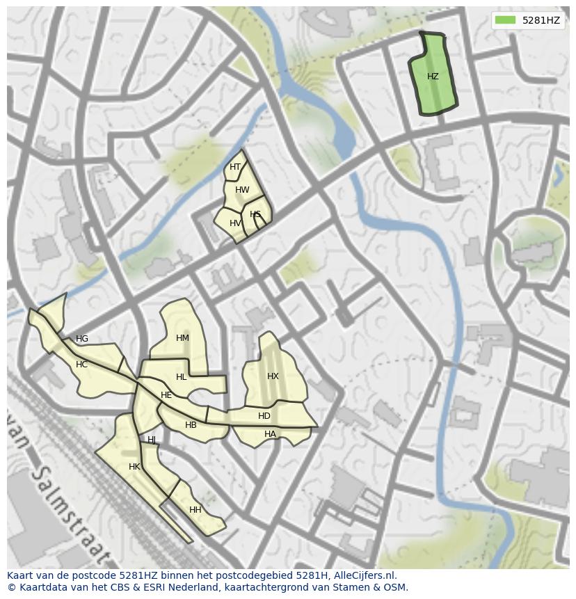 Afbeelding van het postcodegebied 5281 HZ op de kaart.