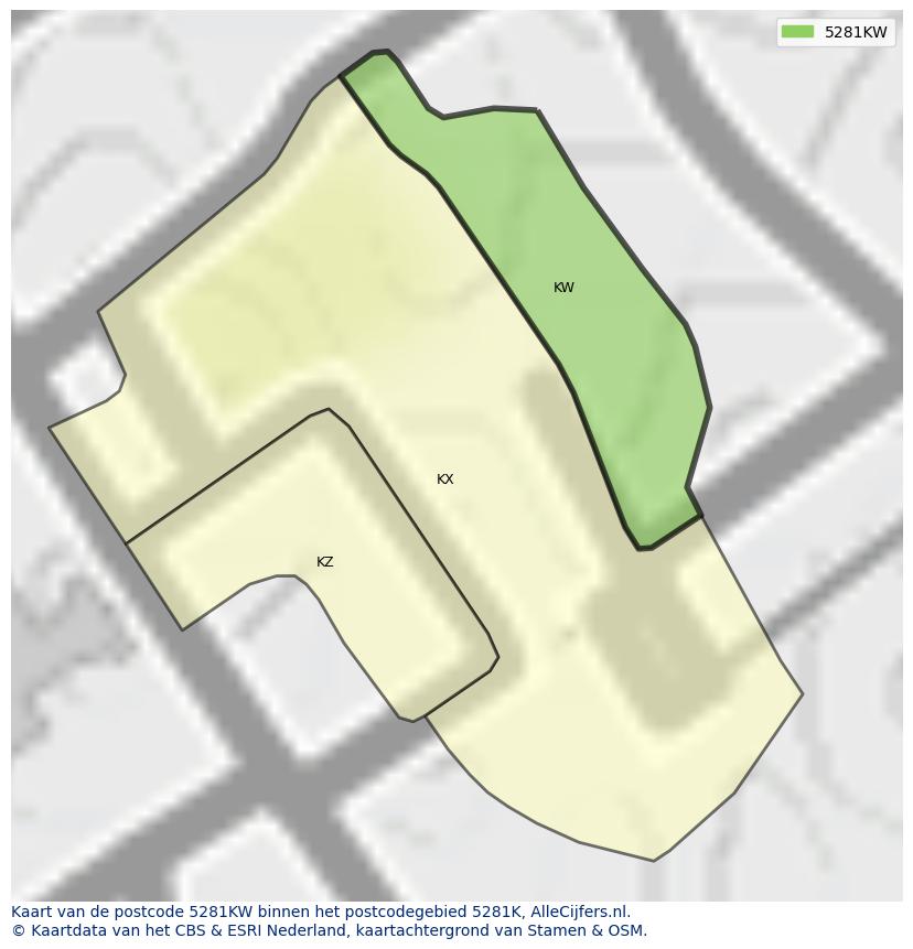 Afbeelding van het postcodegebied 5281 KW op de kaart.