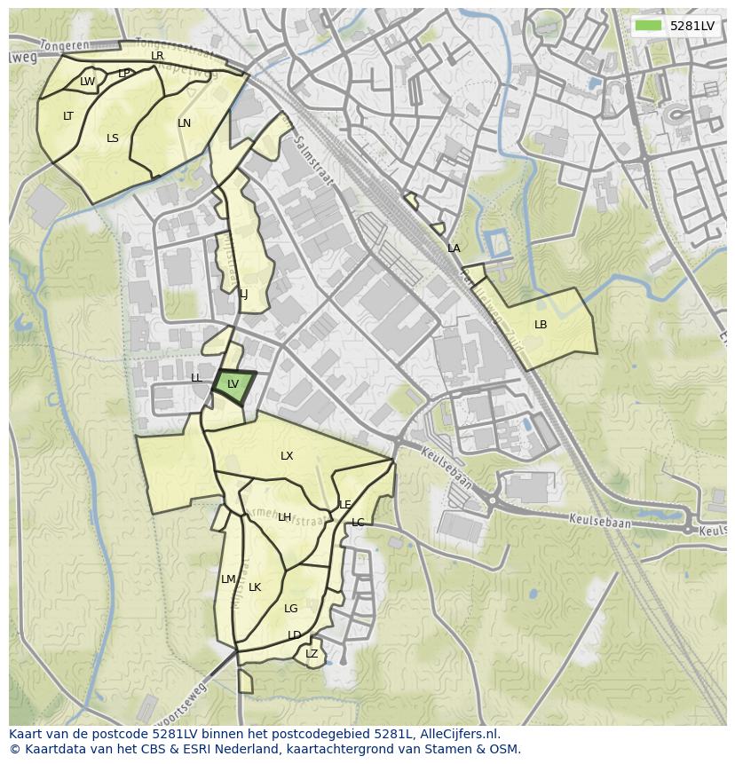 Afbeelding van het postcodegebied 5281 LV op de kaart.