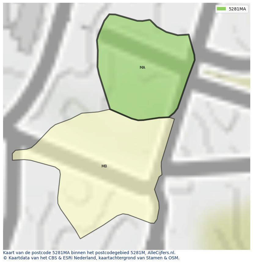 Afbeelding van het postcodegebied 5281 MA op de kaart.