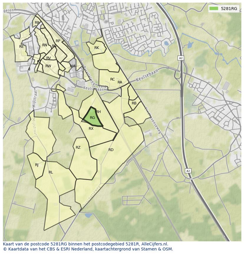 Afbeelding van het postcodegebied 5281 RG op de kaart.