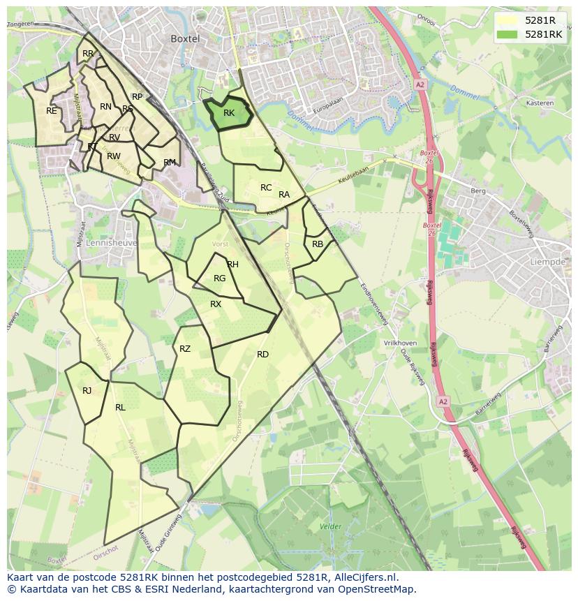 Afbeelding van het postcodegebied 5281 RK op de kaart.