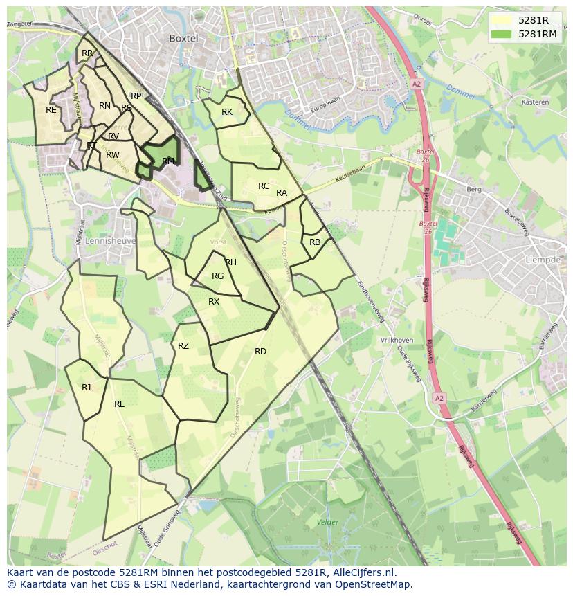 Afbeelding van het postcodegebied 5281 RM op de kaart.