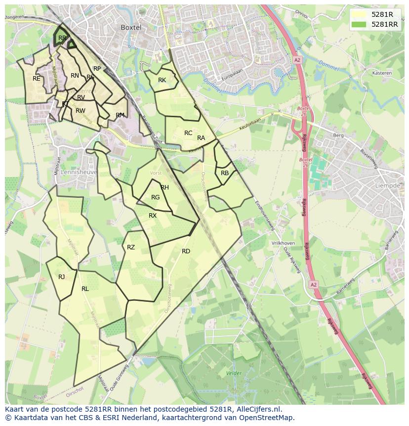 Afbeelding van het postcodegebied 5281 RR op de kaart.