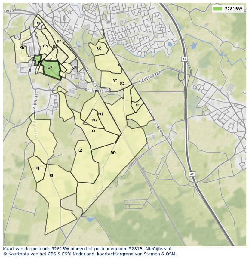 Afbeelding van het postcodegebied 5281 RW op de kaart.