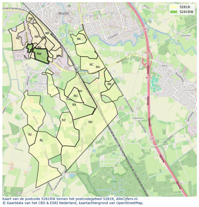 Afbeelding van het postcodegebied 5281 RW op de kaart.