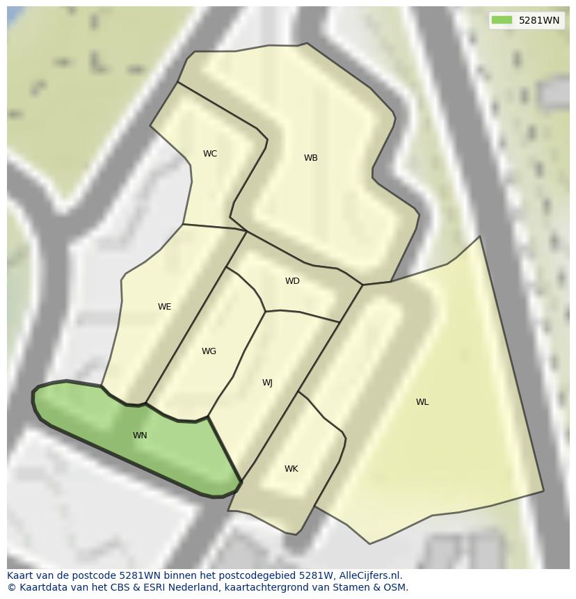 Afbeelding van het postcodegebied 5281 WN op de kaart.