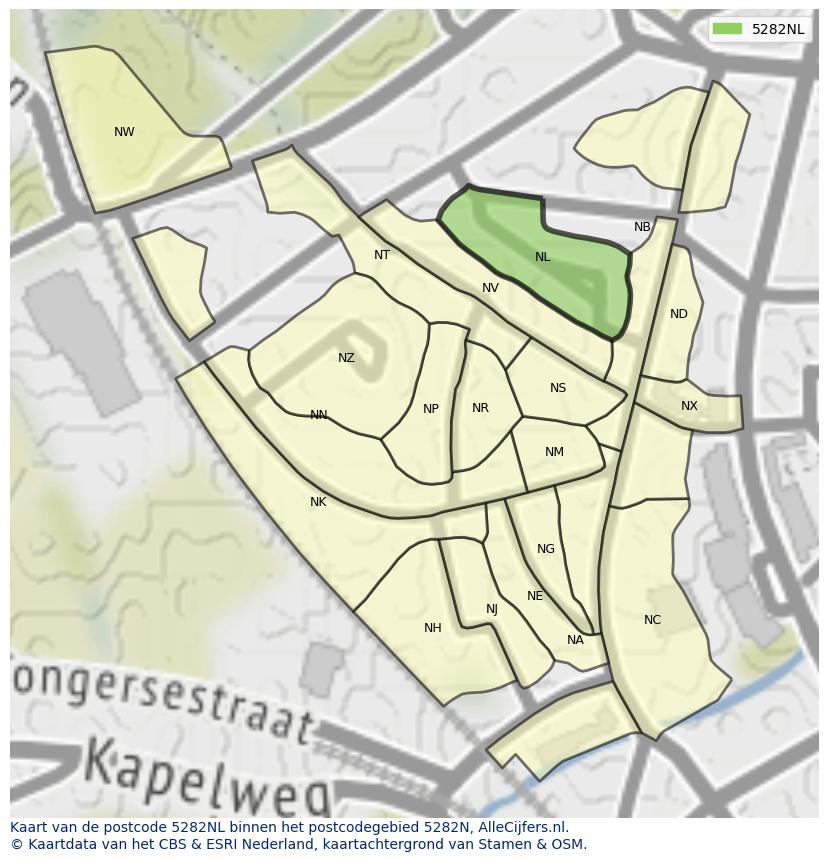 Afbeelding van het postcodegebied 5282 NL op de kaart.