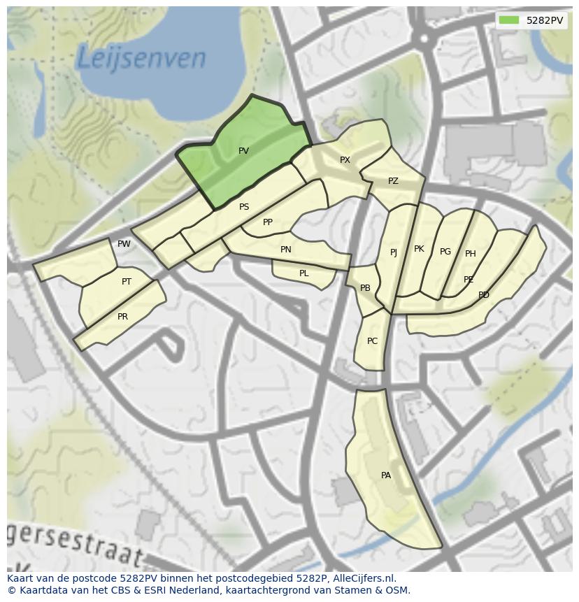 Afbeelding van het postcodegebied 5282 PV op de kaart.