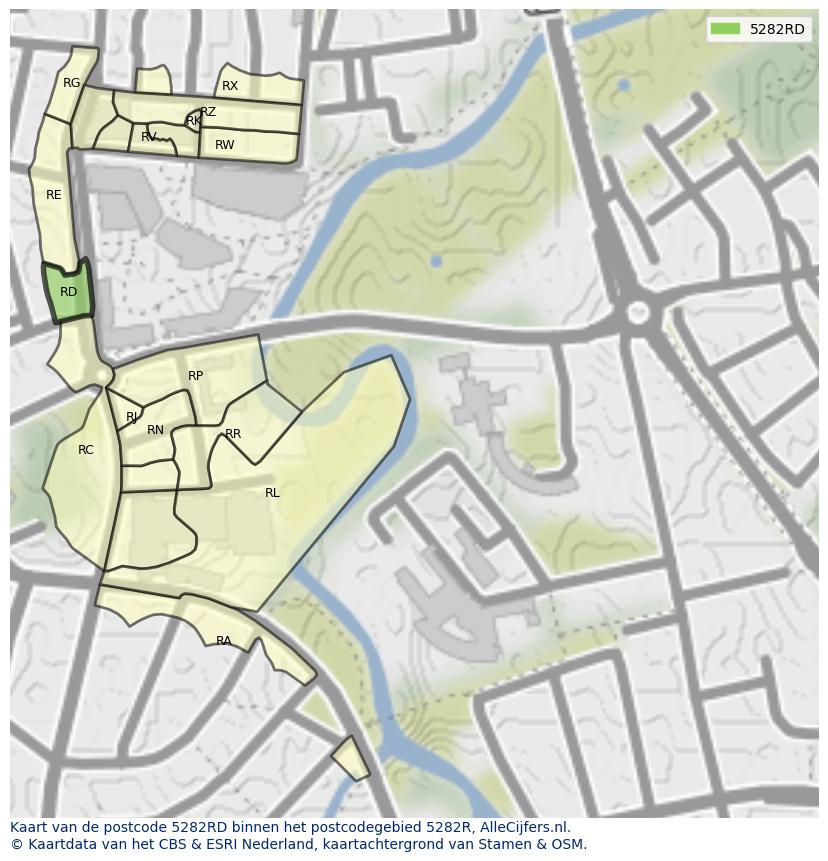 Afbeelding van het postcodegebied 5282 RD op de kaart.