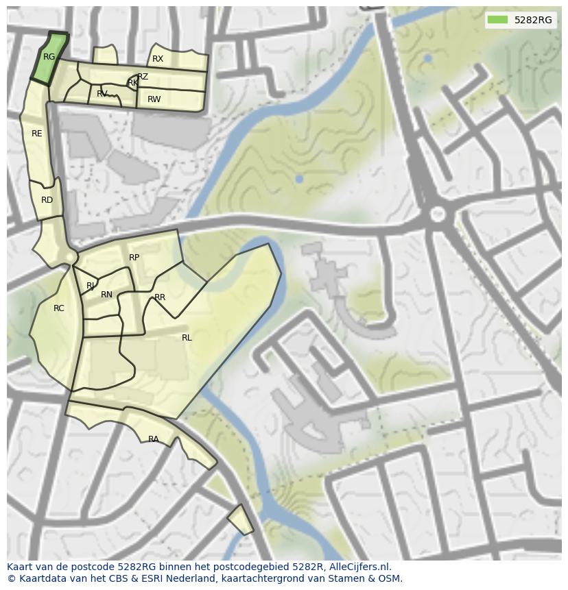 Afbeelding van het postcodegebied 5282 RG op de kaart.