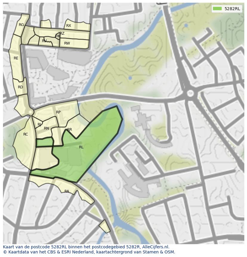 Afbeelding van het postcodegebied 5282 RL op de kaart.