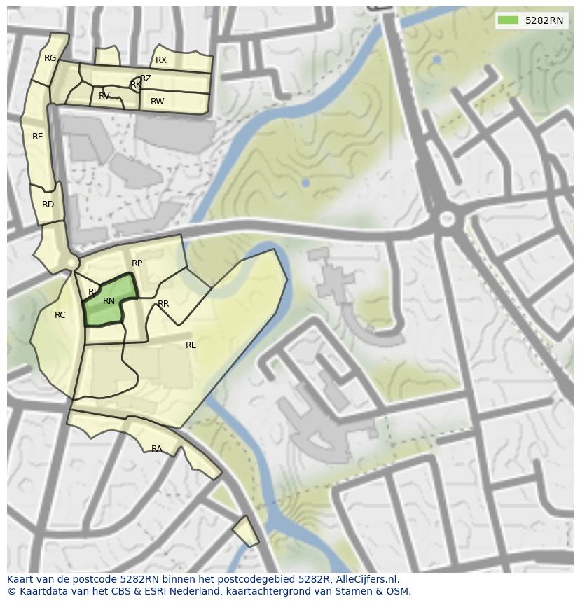 Afbeelding van het postcodegebied 5282 RN op de kaart.
