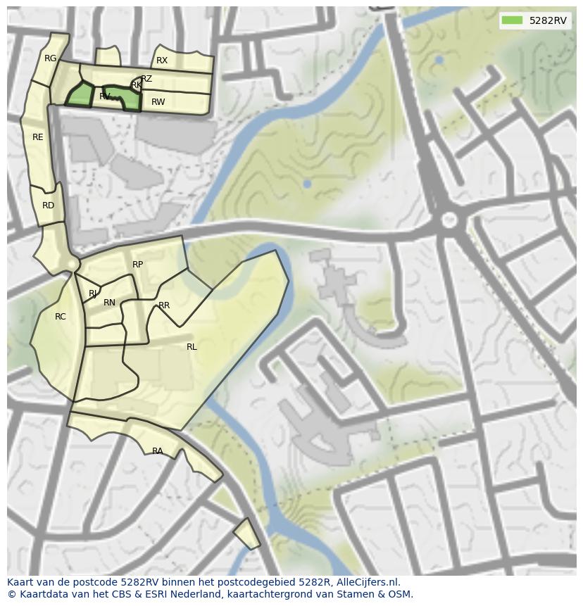 Afbeelding van het postcodegebied 5282 RV op de kaart.