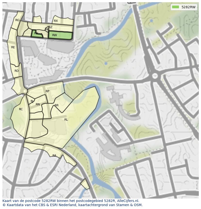 Afbeelding van het postcodegebied 5282 RW op de kaart.