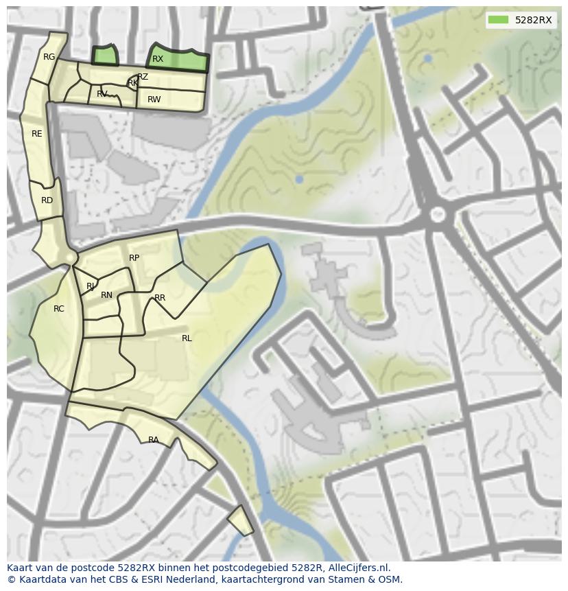 Afbeelding van het postcodegebied 5282 RX op de kaart.