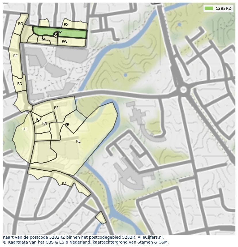 Afbeelding van het postcodegebied 5282 RZ op de kaart.
