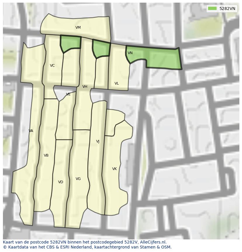 Afbeelding van het postcodegebied 5282 VN op de kaart.