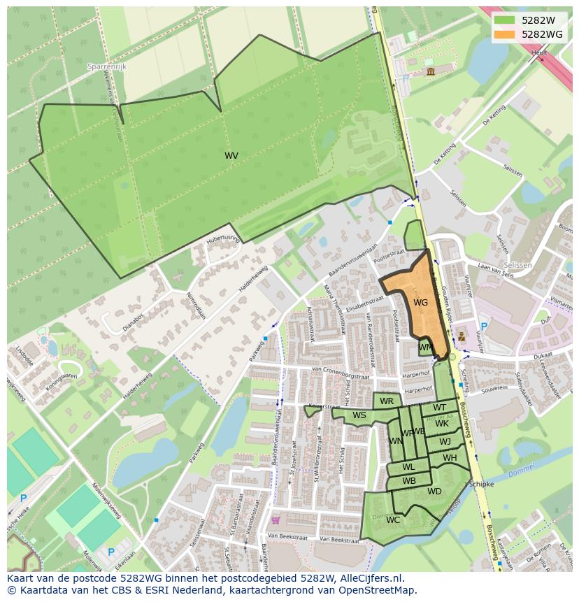 Afbeelding van het postcodegebied 5282 WG op de kaart.