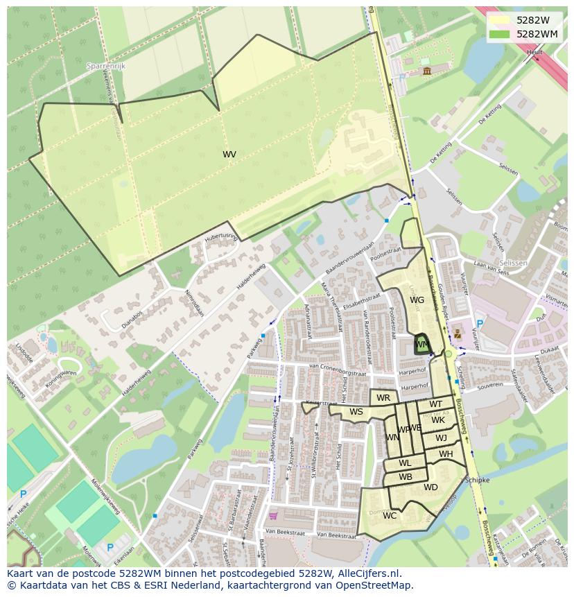 Afbeelding van het postcodegebied 5282 WM op de kaart.