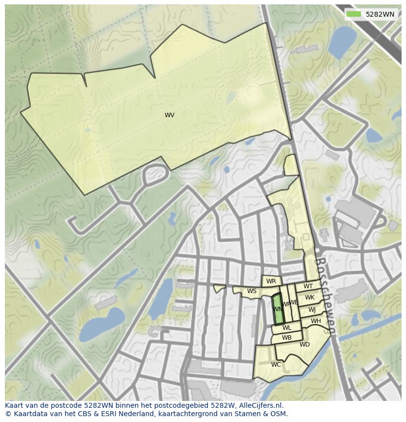 Afbeelding van het postcodegebied 5282 WN op de kaart.