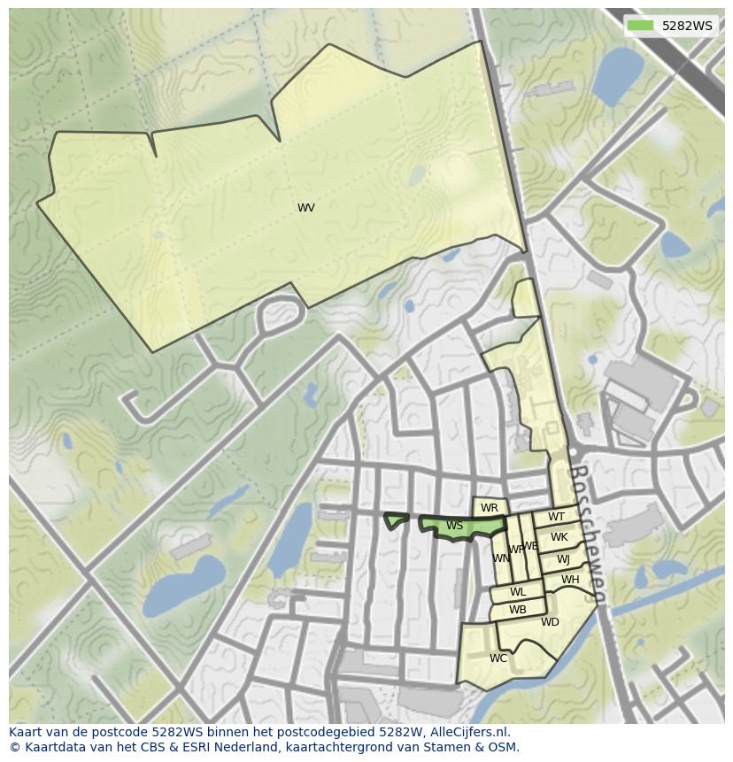 Afbeelding van het postcodegebied 5282 WS op de kaart.
