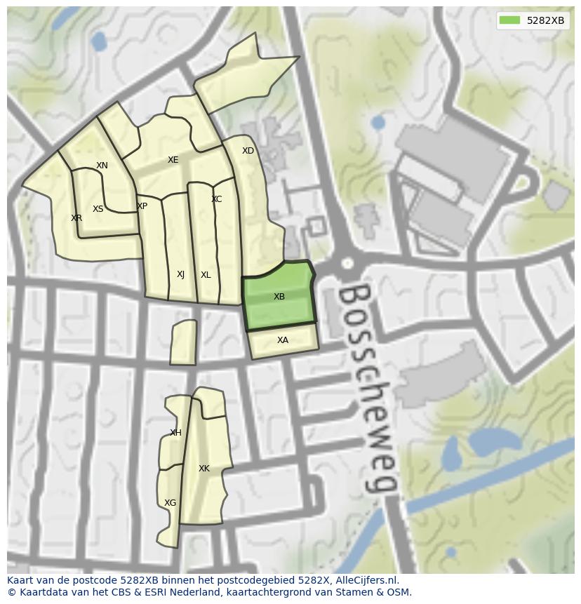 Afbeelding van het postcodegebied 5282 XB op de kaart.