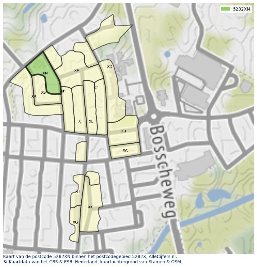 Afbeelding van het postcodegebied 5282 XN op de kaart.