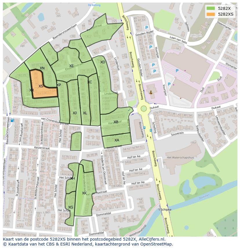 Afbeelding van het postcodegebied 5282 XS op de kaart.
