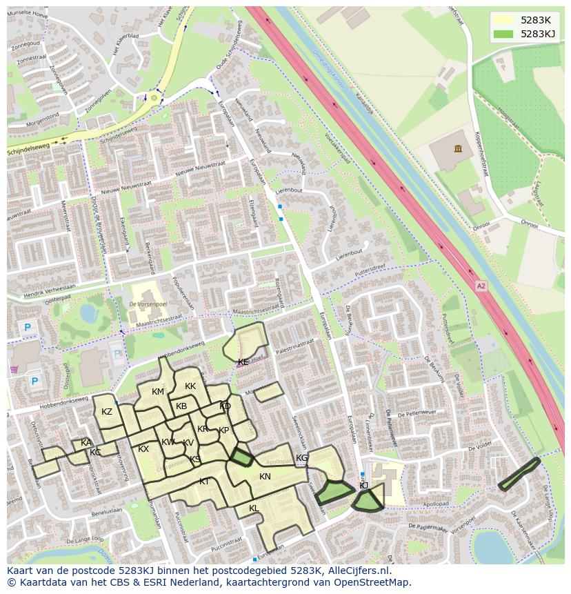 Afbeelding van het postcodegebied 5283 KJ op de kaart.