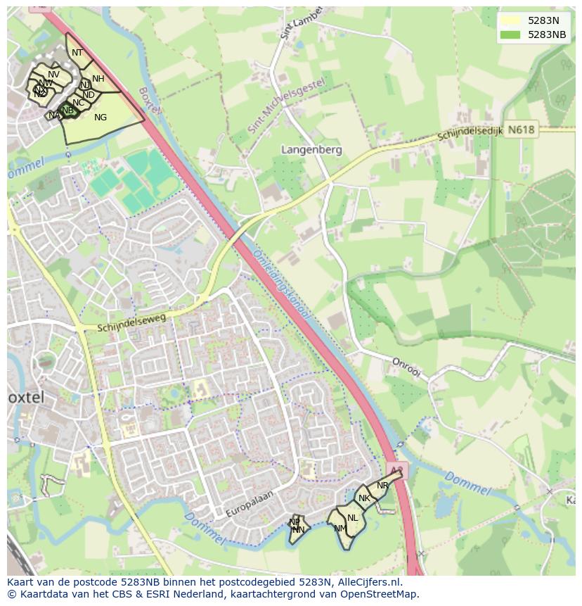 Afbeelding van het postcodegebied 5283 NB op de kaart.