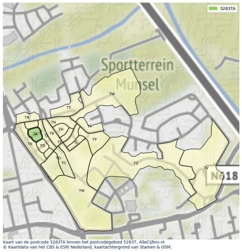 Afbeelding van het postcodegebied 5283 TA op de kaart.