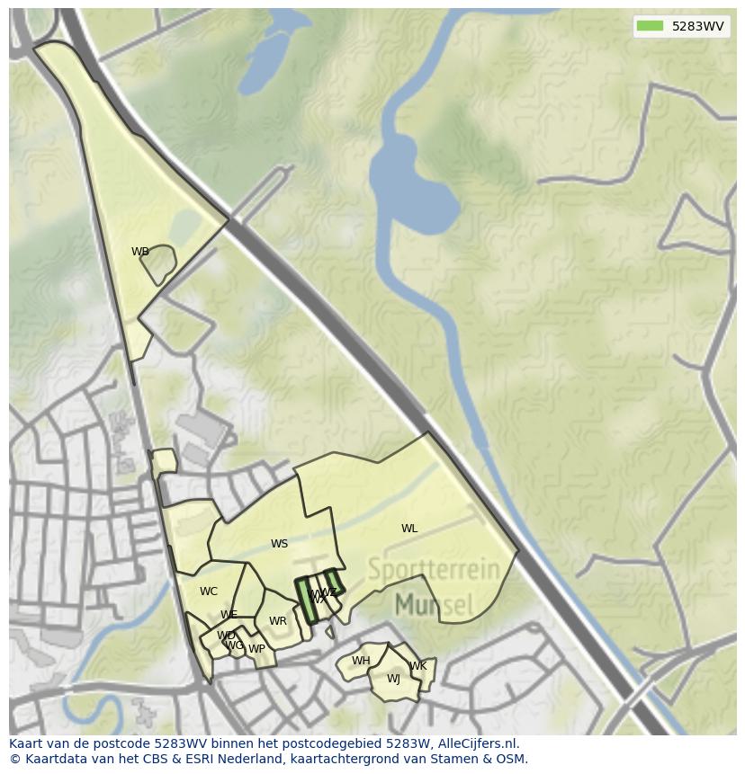 Afbeelding van het postcodegebied 5283 WV op de kaart.