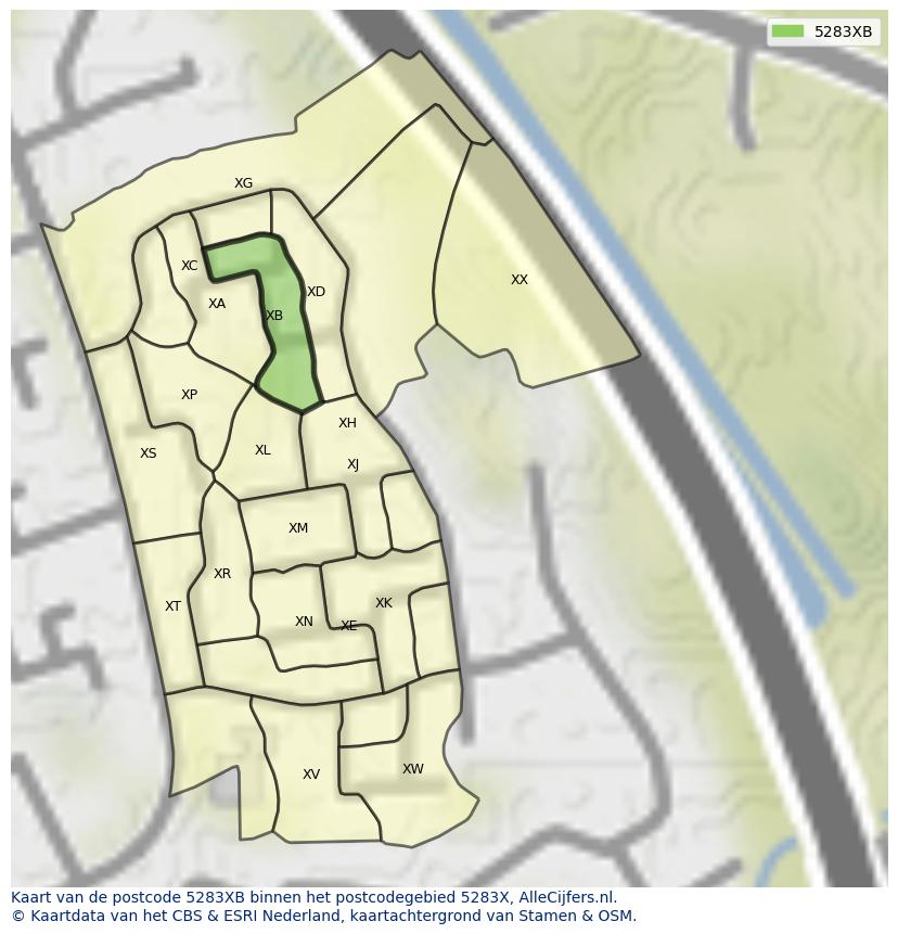Afbeelding van het postcodegebied 5283 XB op de kaart.