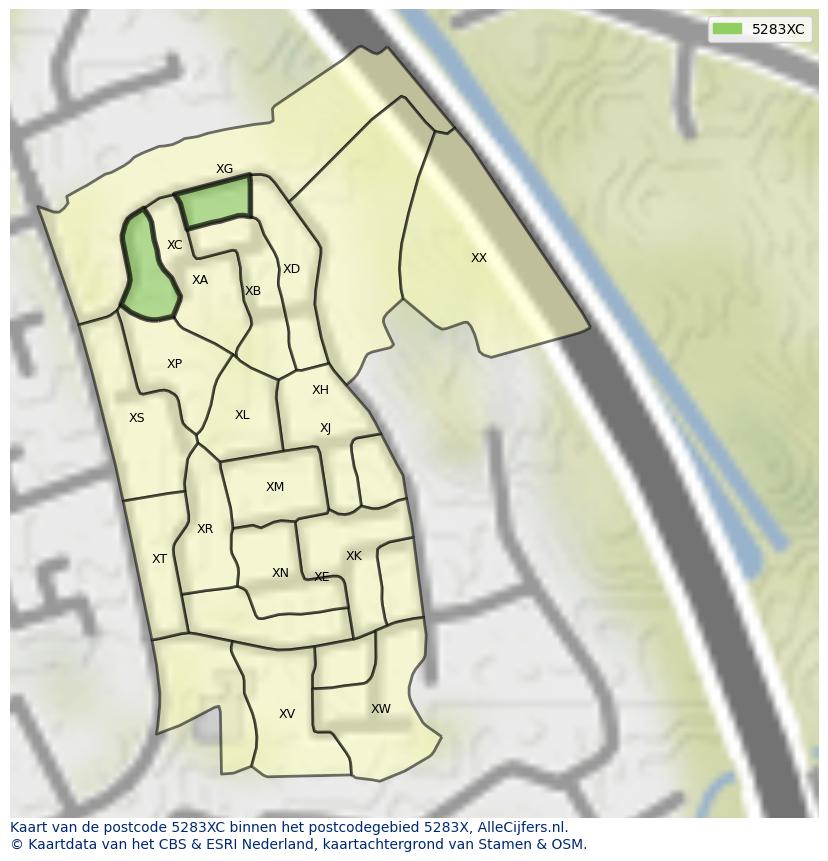 Afbeelding van het postcodegebied 5283 XC op de kaart.