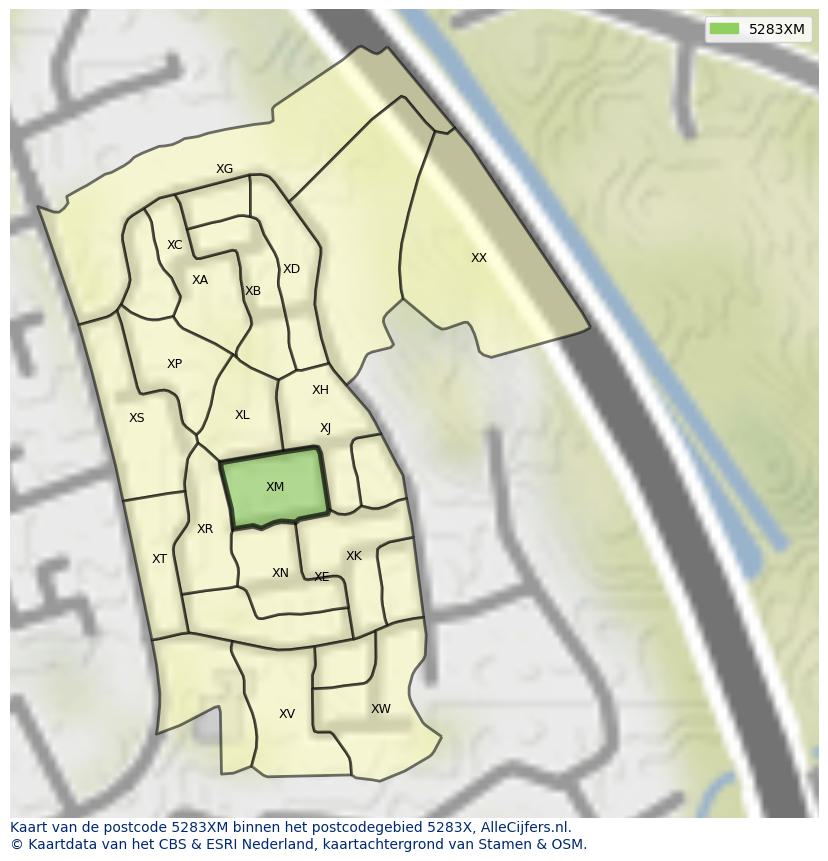 Afbeelding van het postcodegebied 5283 XM op de kaart.