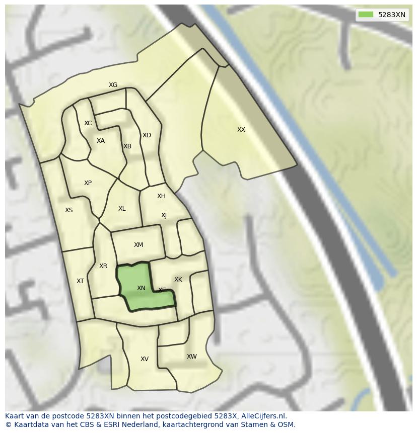 Afbeelding van het postcodegebied 5283 XN op de kaart.