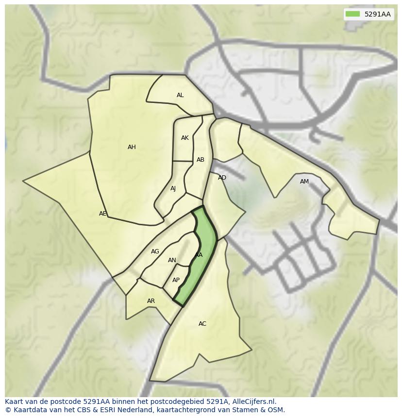 Afbeelding van het postcodegebied 5291 AA op de kaart.