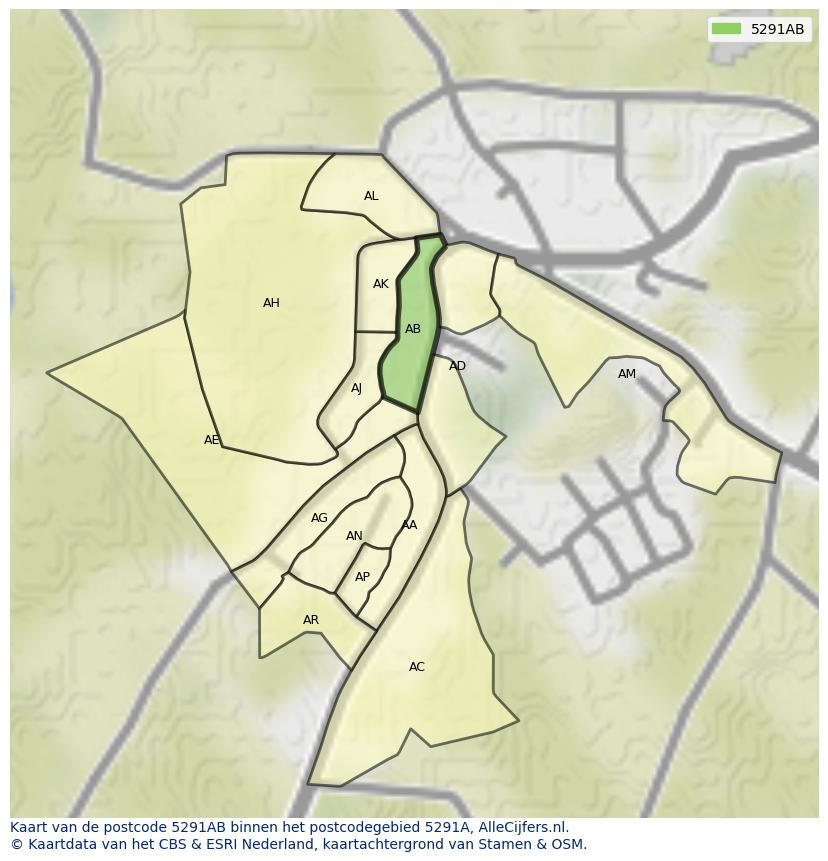 Afbeelding van het postcodegebied 5291 AB op de kaart.