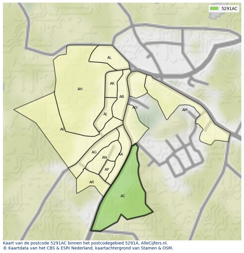 Afbeelding van het postcodegebied 5291 AC op de kaart.