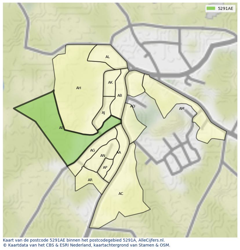 Afbeelding van het postcodegebied 5291 AE op de kaart.