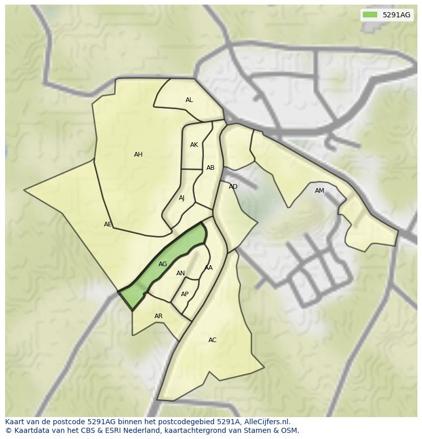 Afbeelding van het postcodegebied 5291 AG op de kaart.