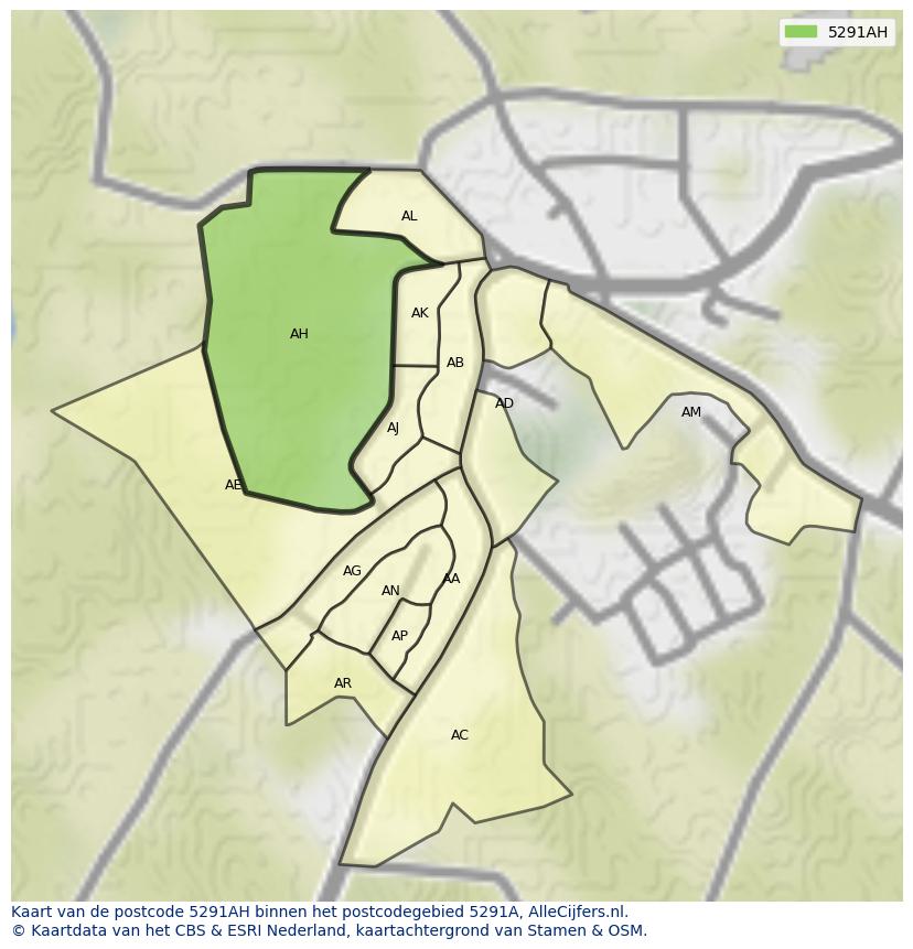 Afbeelding van het postcodegebied 5291 AH op de kaart.