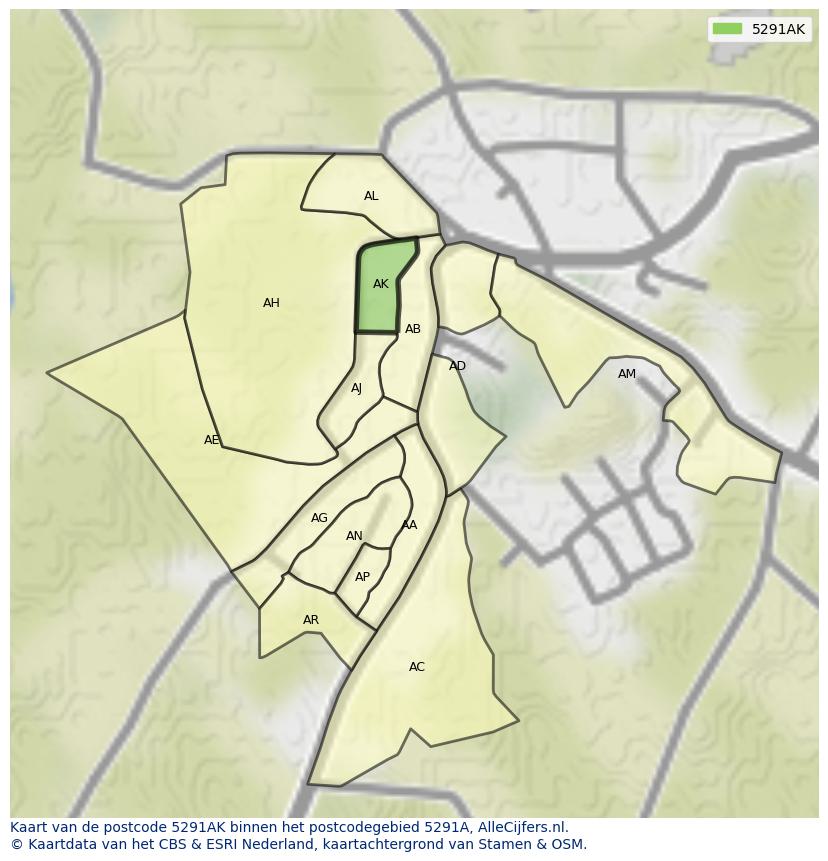 Afbeelding van het postcodegebied 5291 AK op de kaart.