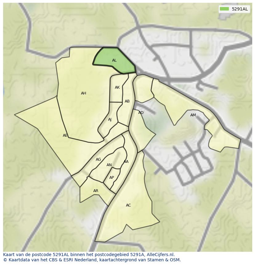 Afbeelding van het postcodegebied 5291 AL op de kaart.